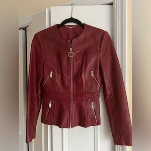 Genuine cognac leather jacket- Max & co.